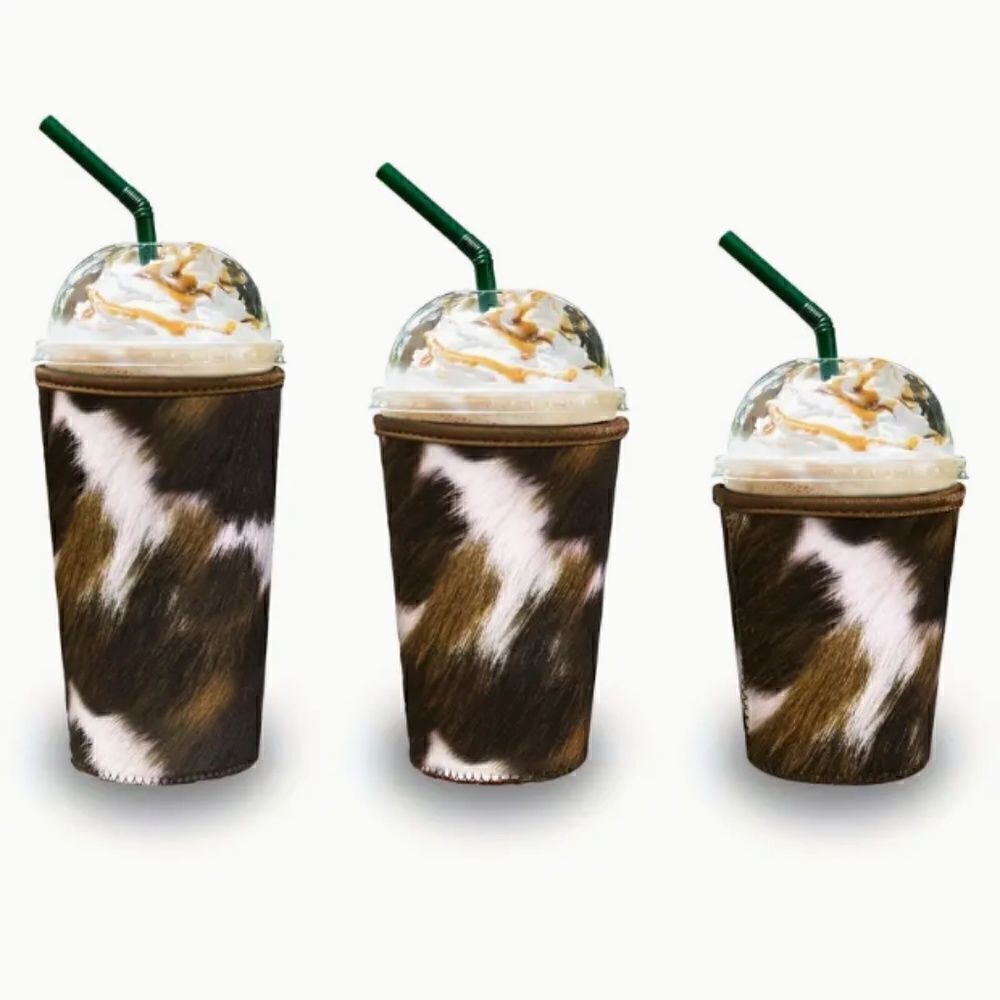 NEW! Set of THREE Cowhide Pattern Iced Coffee Sleeve Tall Grande Venti Starbucks